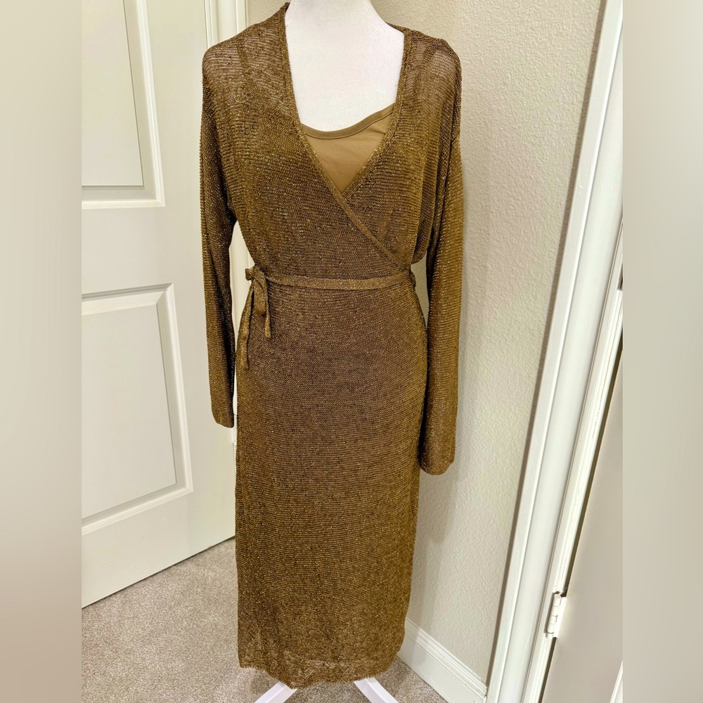 Zara new metallic gold wrap dress, size Large